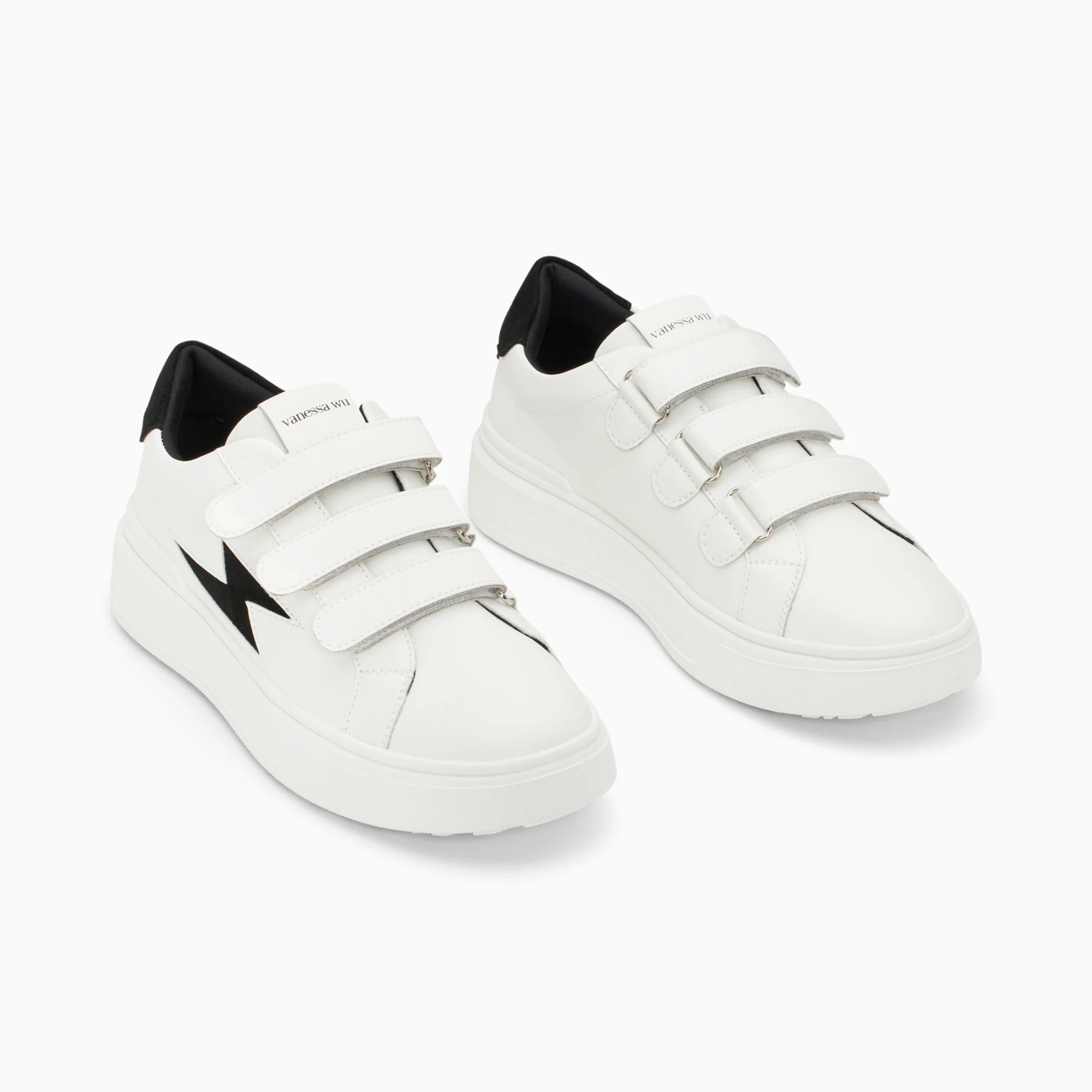Sneakers-Baskets éclair Fanny blanc et noir à scratchs