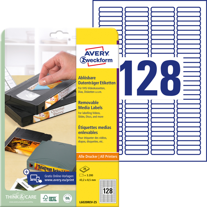 Avery Zweckform Etiketten wiederablösbar, L6020REV_25, 43.2 x 8.5 mm, 25 Blatt