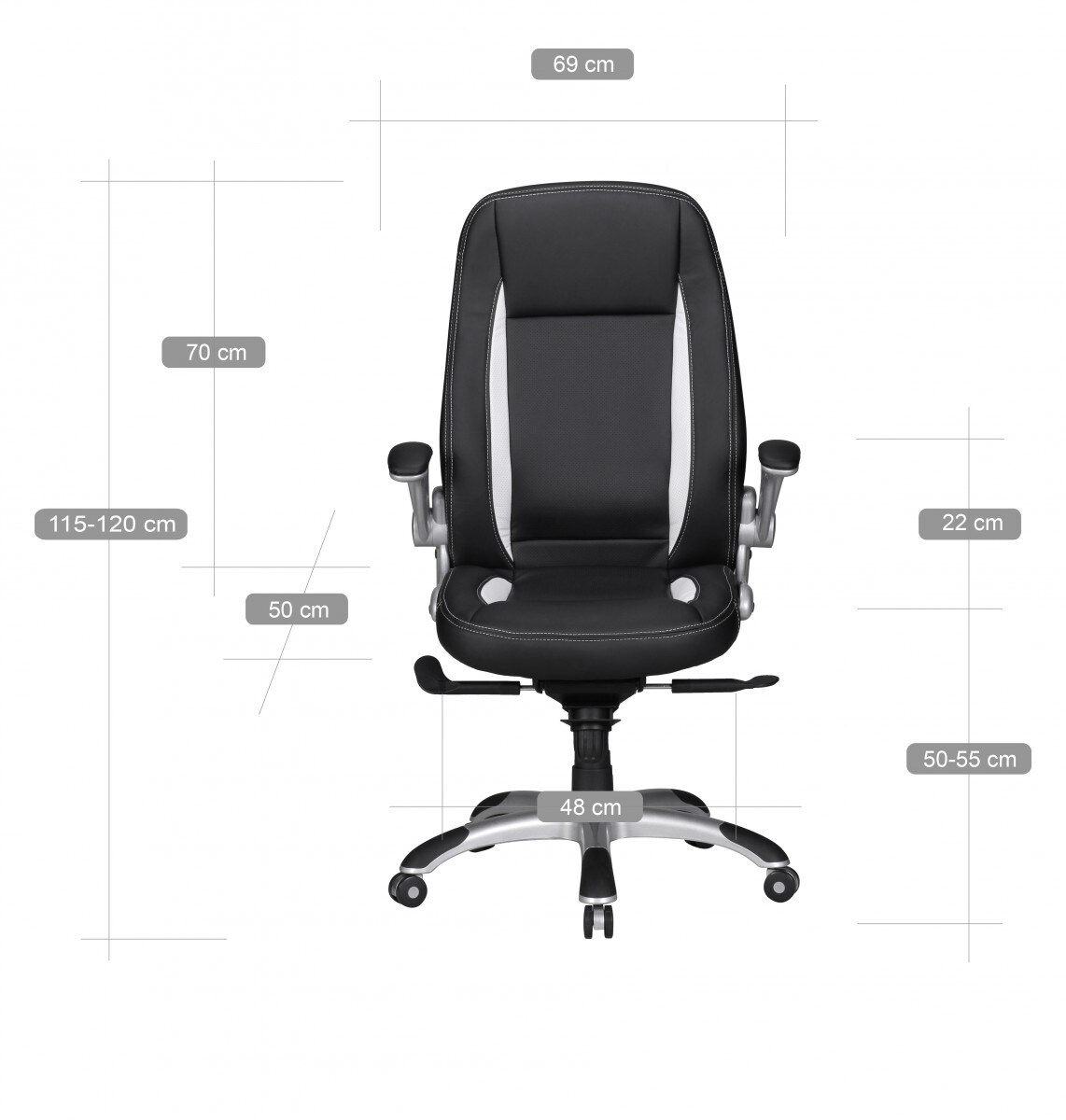 KADIMA DESIGN Chefsessel VERONA, hohe Rückenlehne, Gasdruckfeder, Kunstleder, klappbare Armlehnen