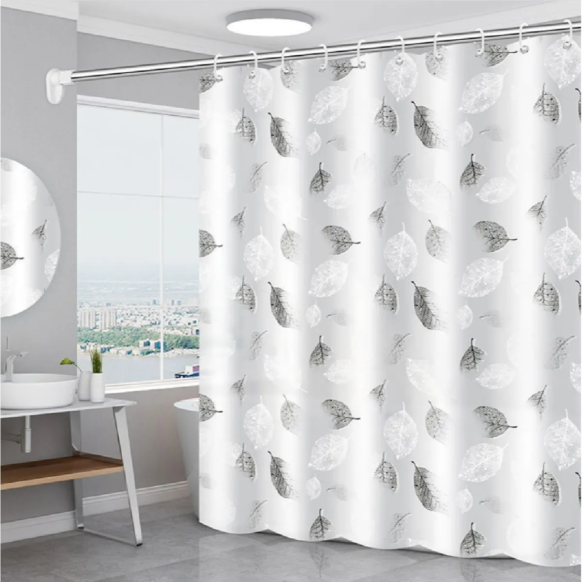 Universal Rideau de douche Feuille grise 120x180cm PEVA
