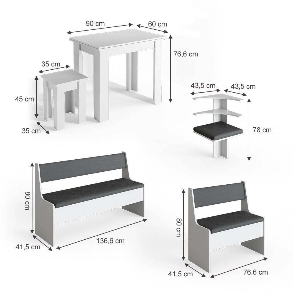Vicco Eckbankgruppe Roman Weiß 180x120cm Esszimmergruppe Eckbank Sitzgruppe