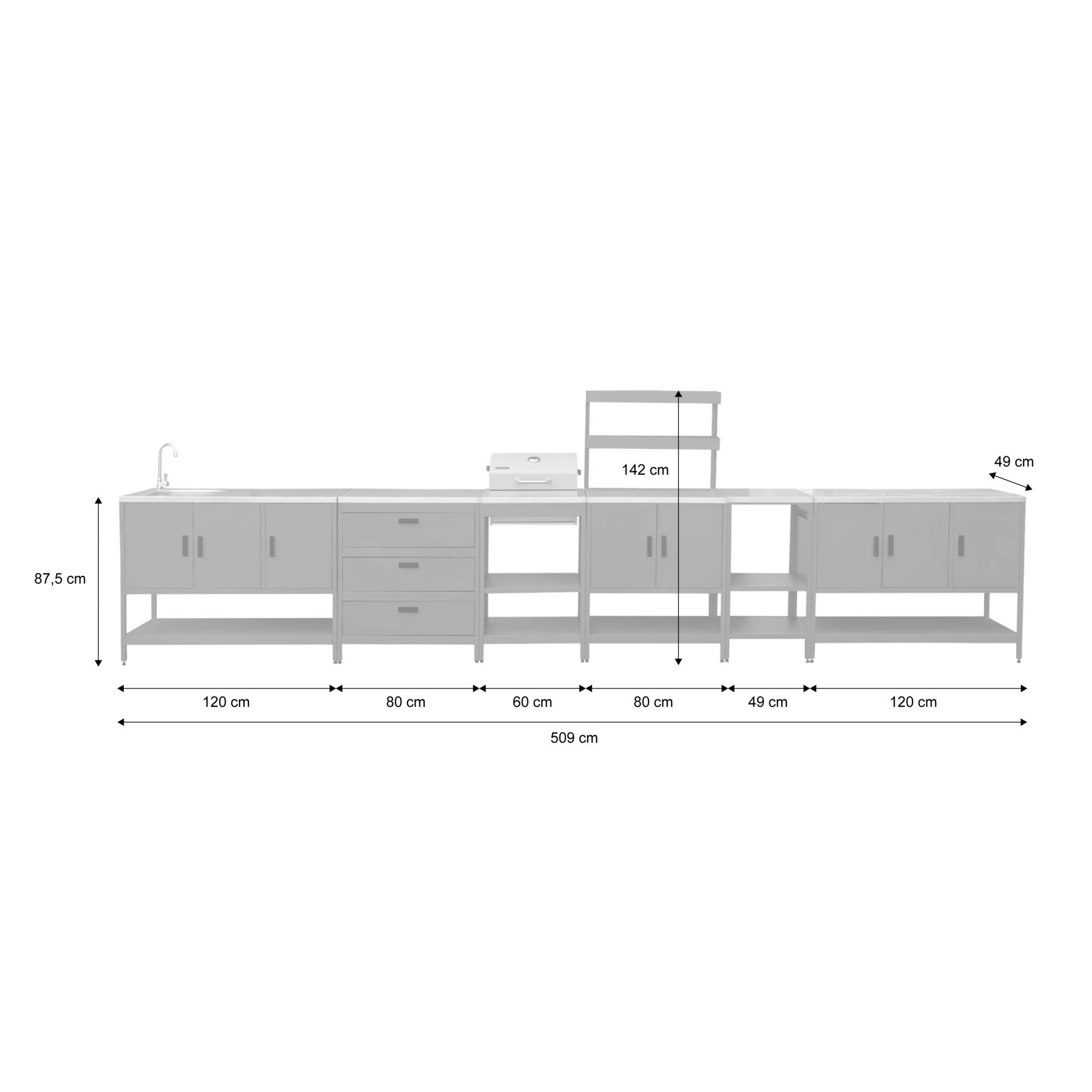sweeek - Buitenkeuken 6 modules incl. houtskoolbarbecue staal