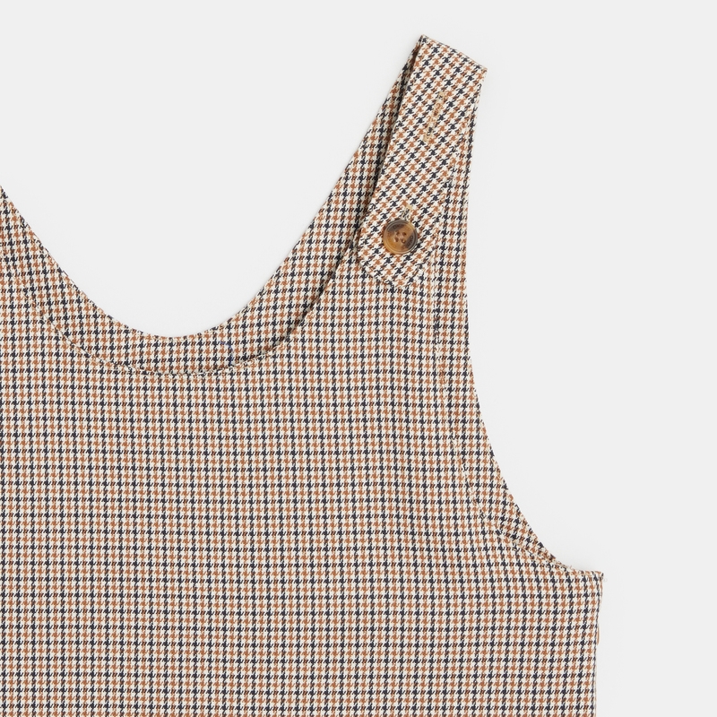 Robe chasuble à carreaux marron fille
