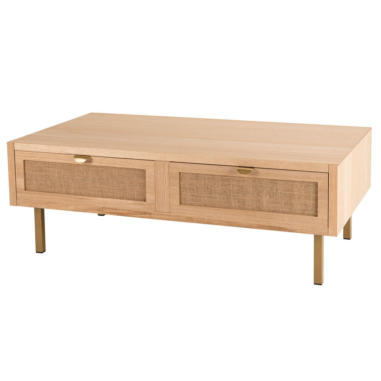 Macabane Table basse 2 tiroirs toile de jute aline bois/dorée - 110x60x40 cm