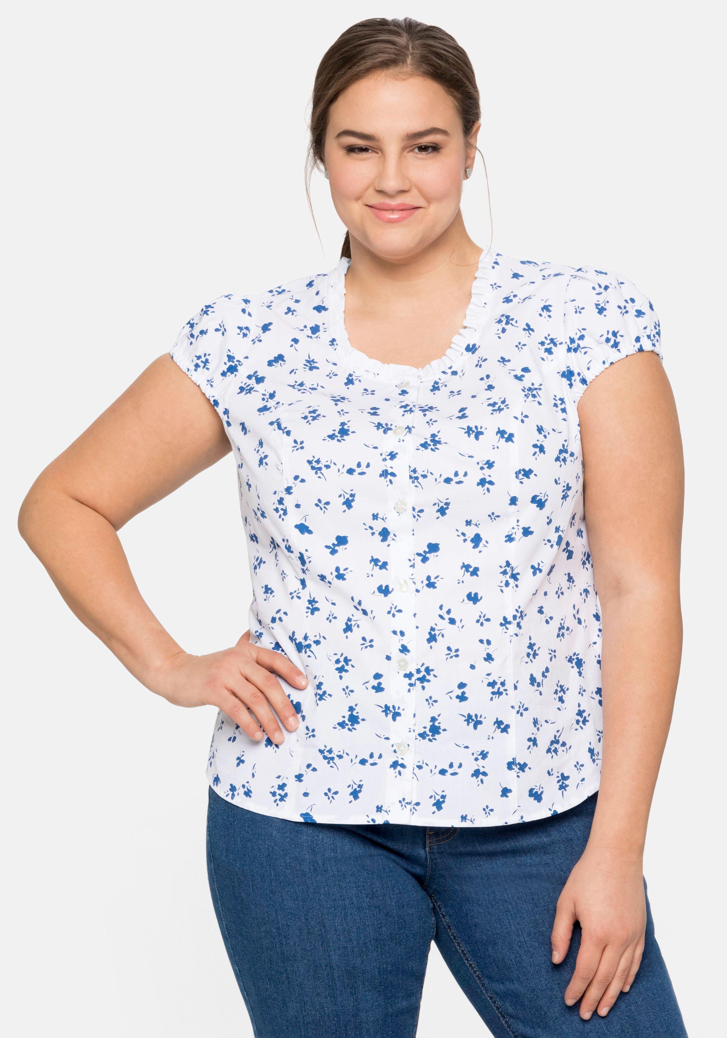 Trachtenbluse mit schmaler Rüsche und Puffärmeln