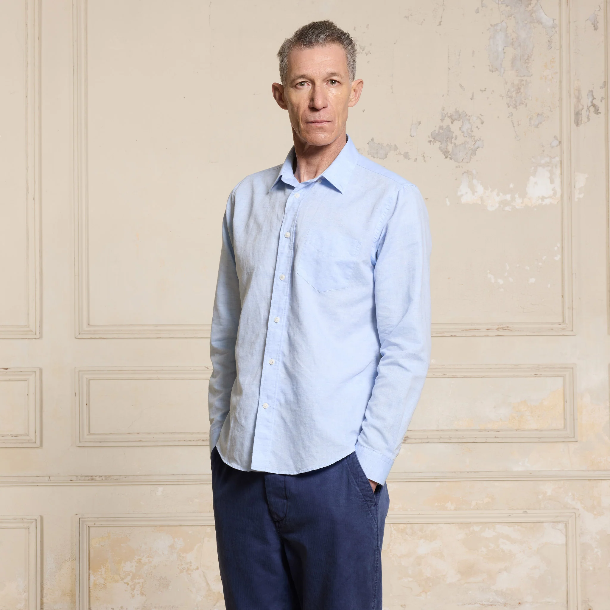 Sky blue cotton and linen shirt