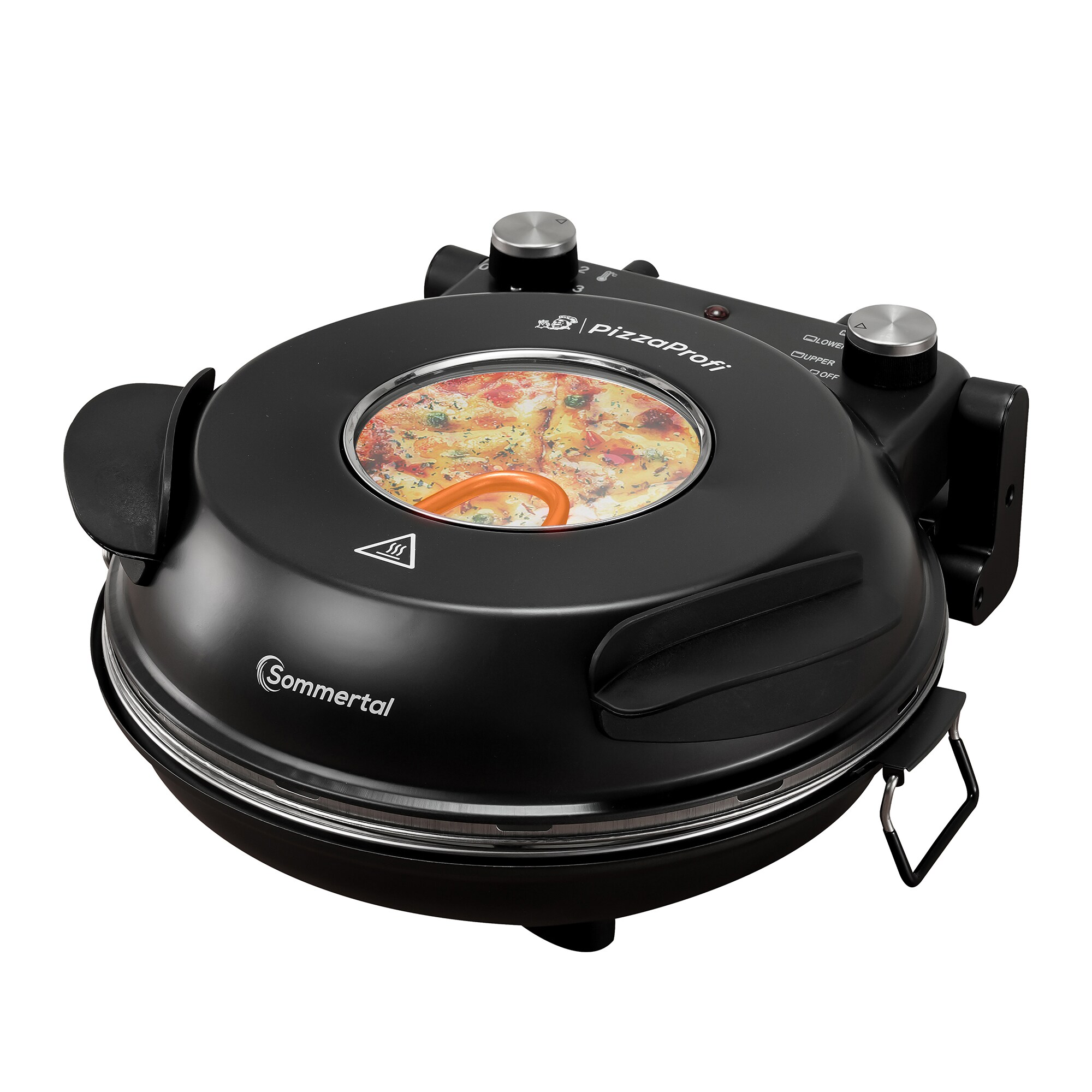 Sommertal PizzaProfi Pizzaofen, 32cm Pizzastein, schnelle 3-Minuten Pizza, 5-teiliges Set mit Pfanneneinsatz, 2x Pizzaschieber, Pizzaschneider, Steinplatte, Sichtfenster, max. 400°C