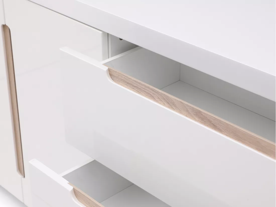 Buffet avec 2 portes et 3 tiroirs - Blanc et naturel - NURINI