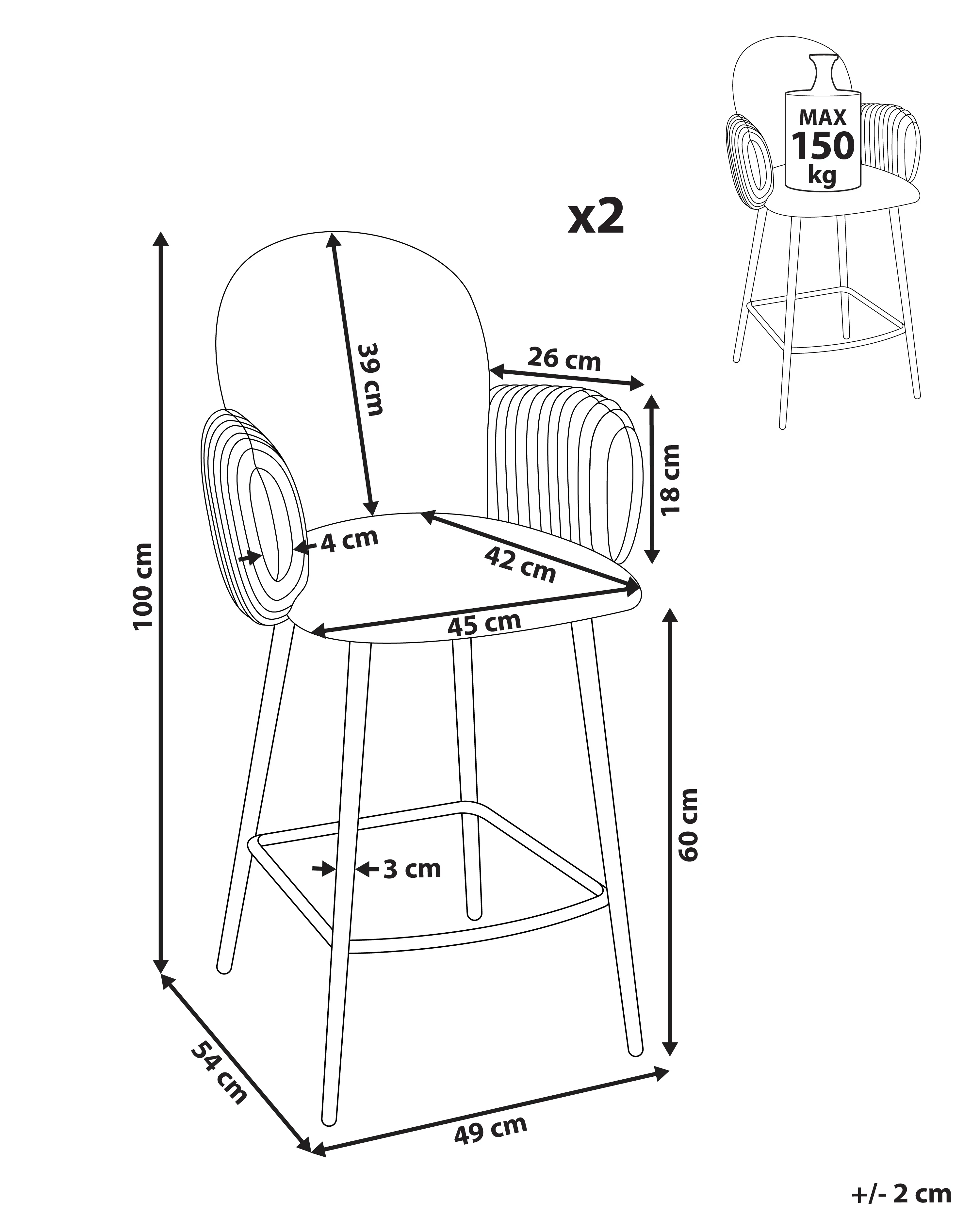Set van 2 barstoelen AMITY Stof Groen