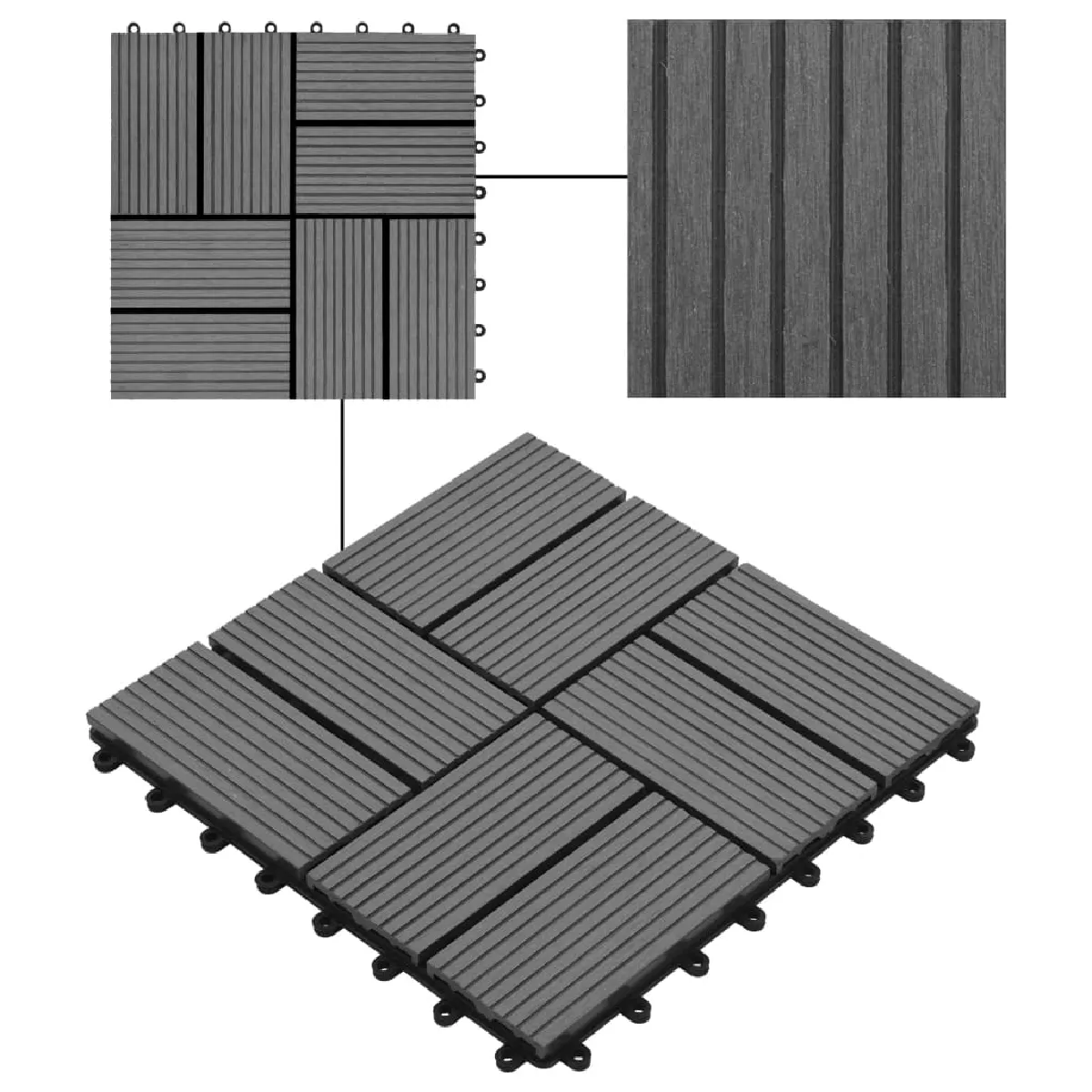 Vidaxl Carreaux de terrasse WPC 30x30 cm 1m² - Gris