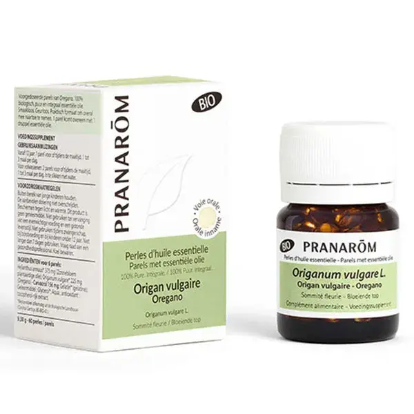 Pérolas de óleo essencial de orégano comum Pranarom, 60 minicápsulas