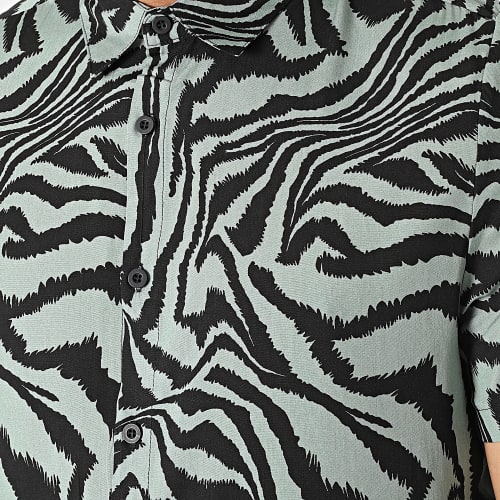 Chemise Manches Courtes Vert Kaki Noir