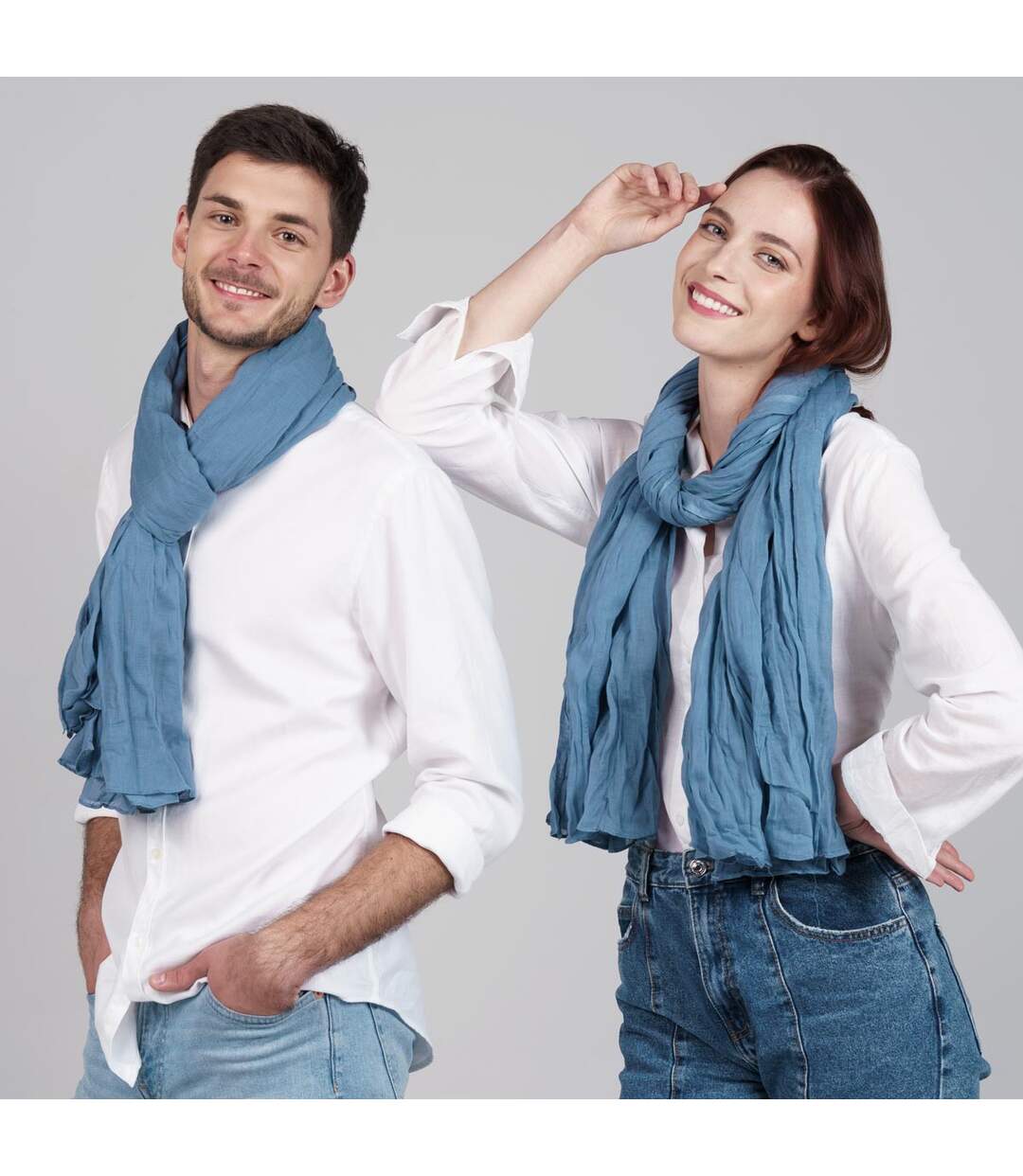 Chèche coton uni - Bleu Vintage
