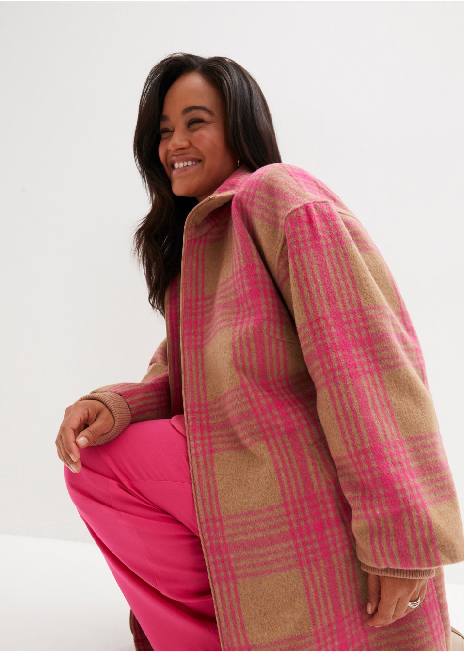 Veste longue à carreaux