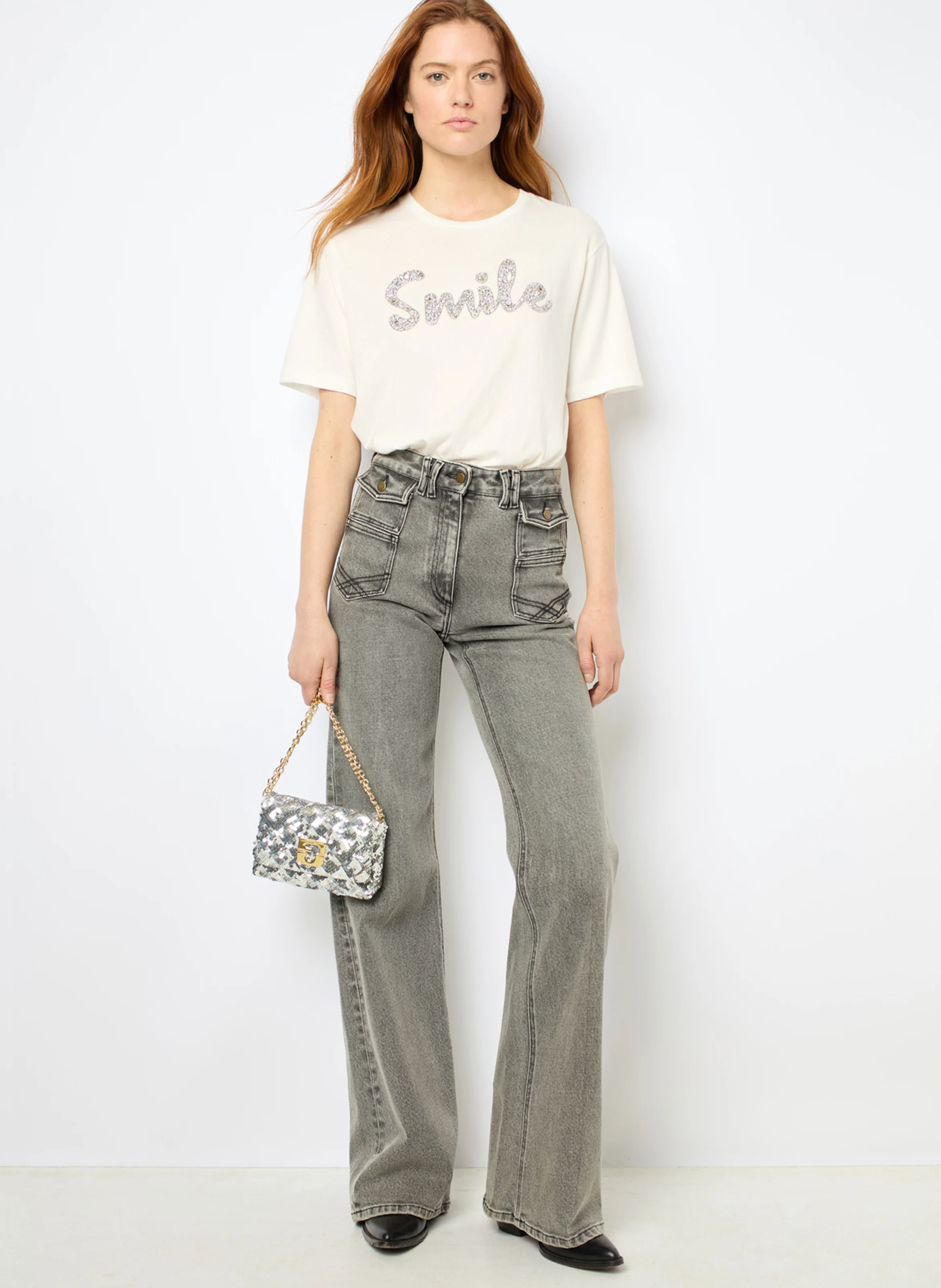 LE MINI FANNY - Sac bandoulière à sequins | Gris