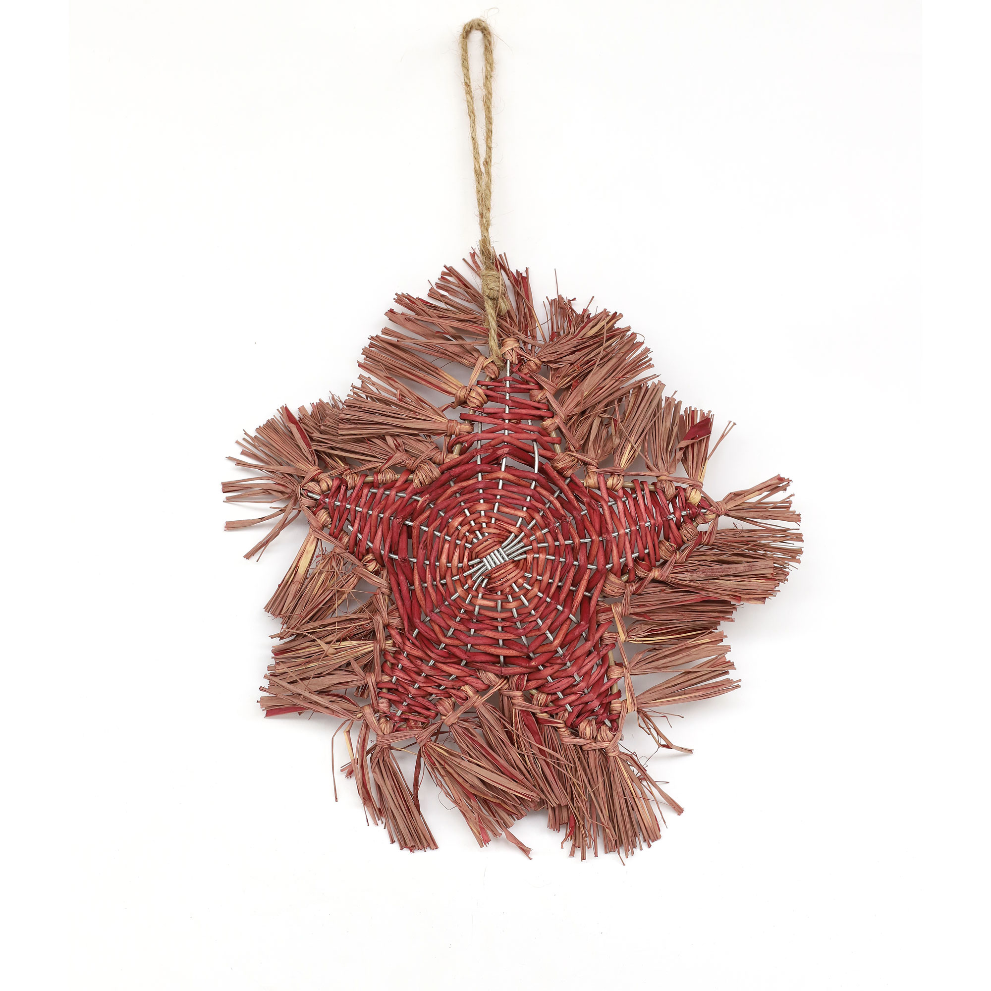 Anhänger 'Shine' aus Weide und Raffia, rot, Ø 28 cm, L 5 cm von fischer's lagerhaus