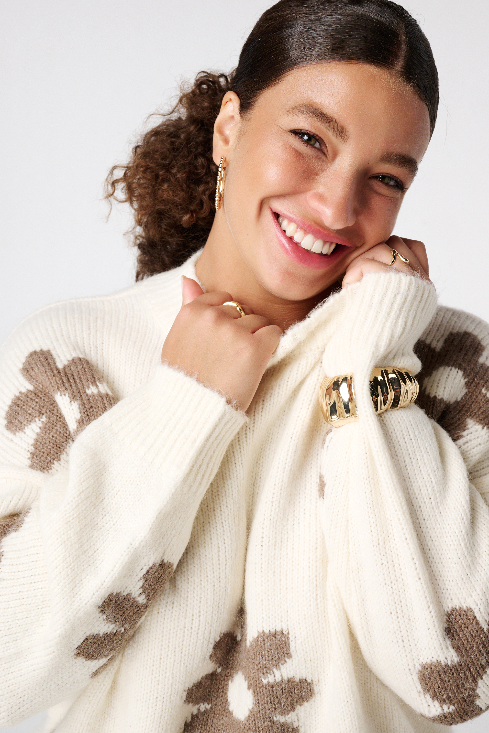Trui met bloemen print Multi Neutraal