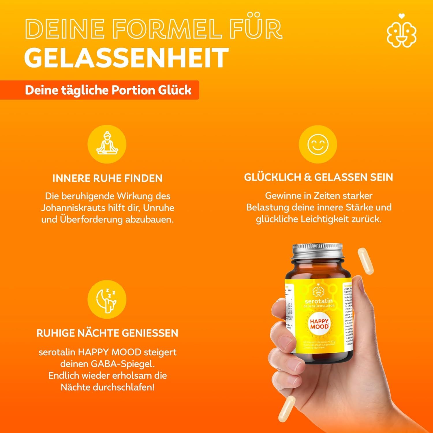 serotalin HAPPY MOOD 60 KAPSELN - Johanniskraut, 5-HTP & L-Tryptophan | Stimmungsboost | koffeinfrei