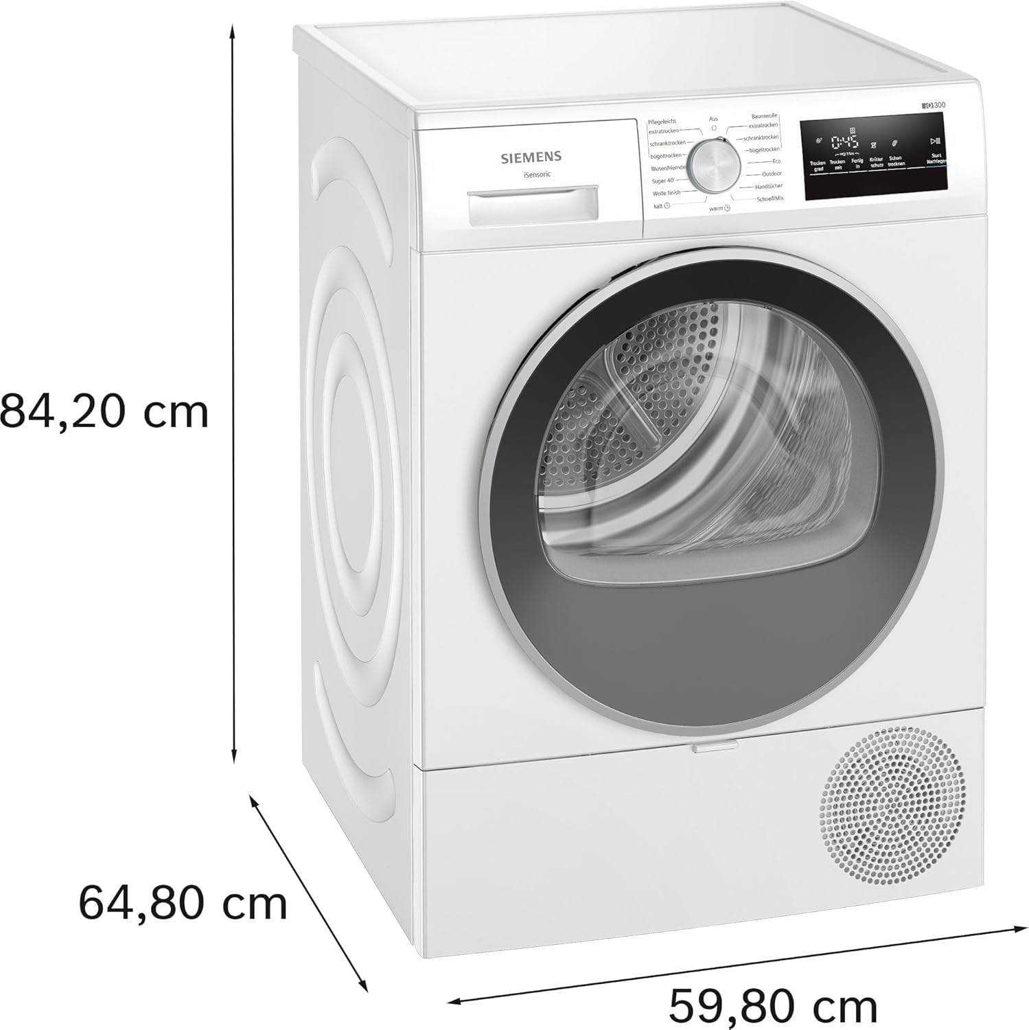Siemens WT45HV0EM, iQ300, Wärmepumpen-Trockner, 8 kg, autoDry, super40-Programm, 63 dB, Touch LED-Display, softDry, Outdoor-Programm, easyClean-Filter, Kindersicherung, Weiß