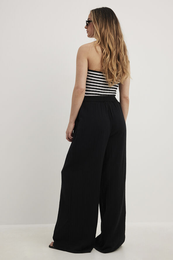 NA-KD Structured Flowy Elastic Waist Pants Black