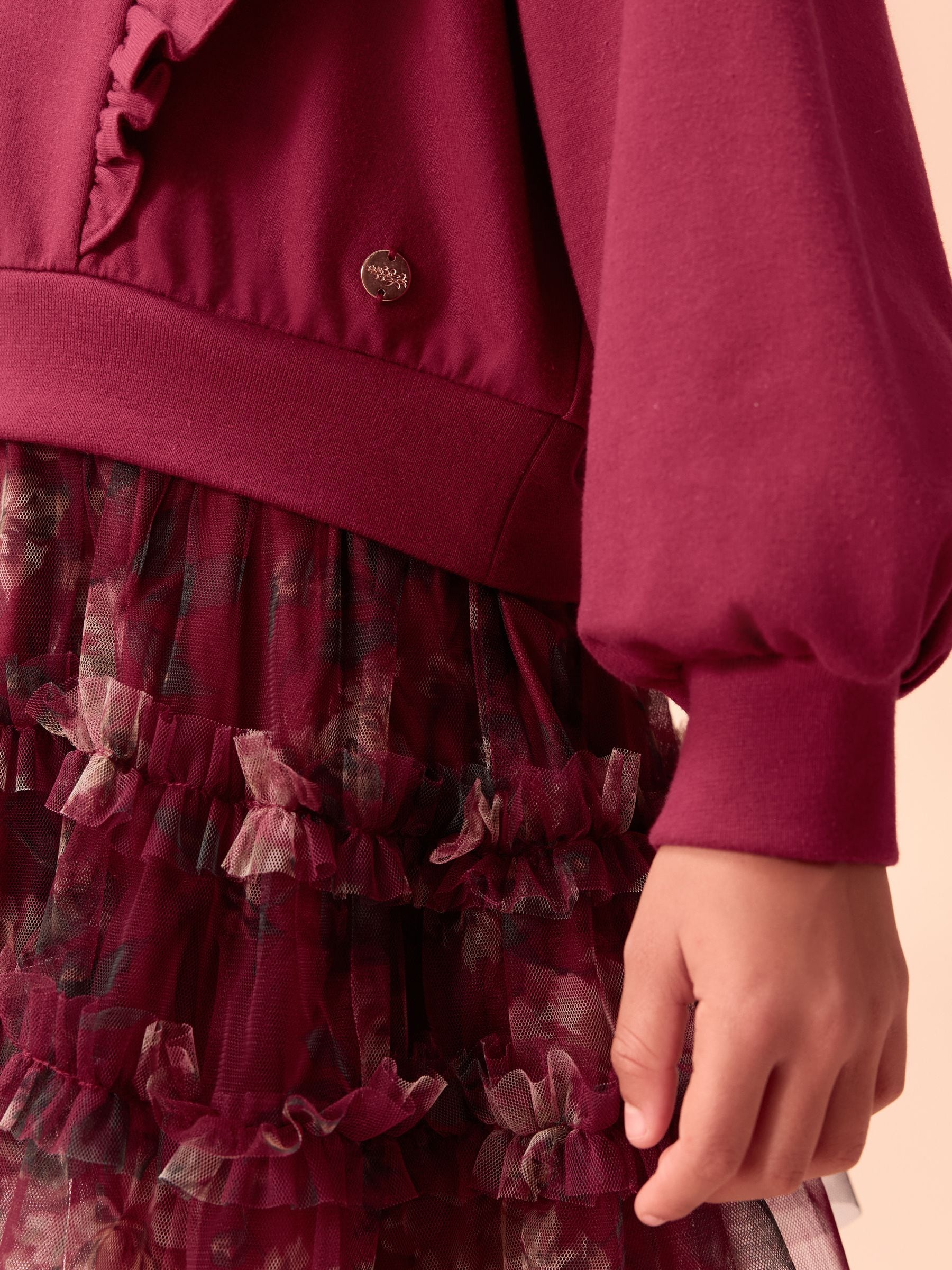 Bordeauxrood - Laura Ashley - Mock-sweatjurk met ruche