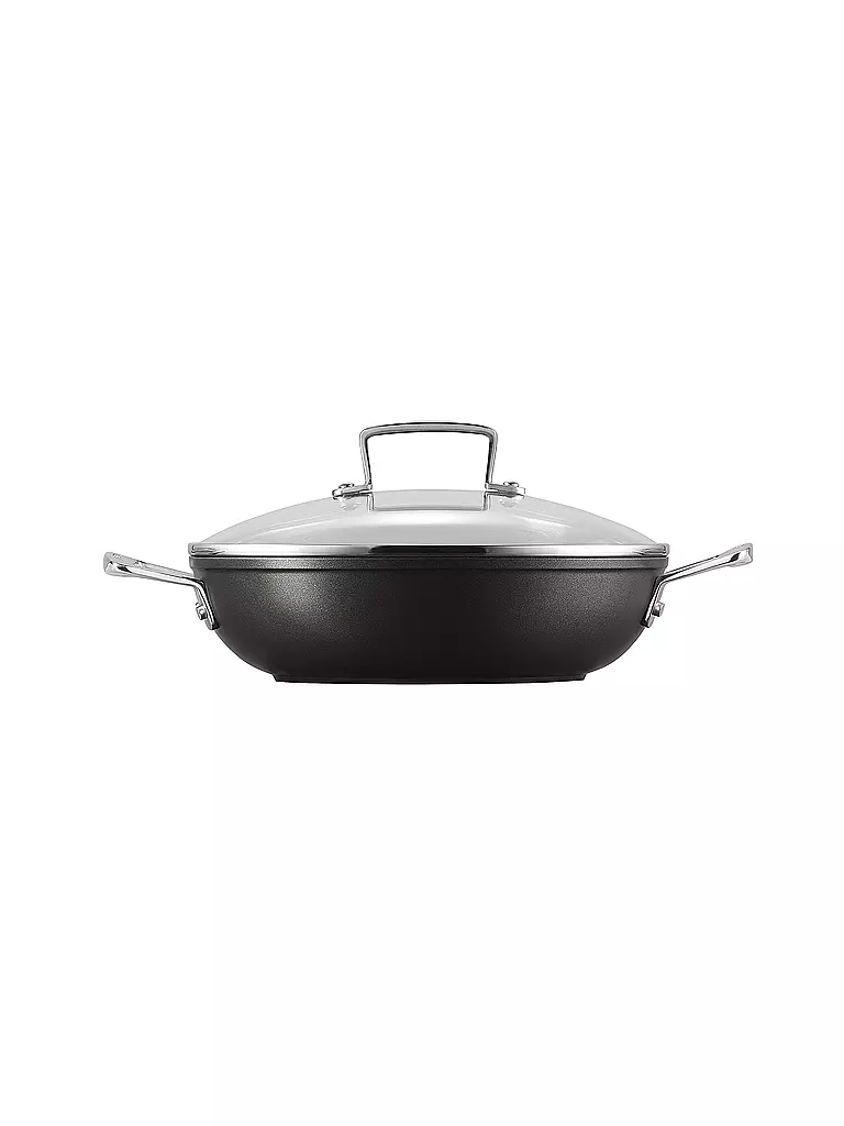 LE CREUSET Aluminium-Antihaft Profipfanne mit Glasdeckel 24cm Schwarz schwarz