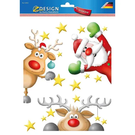 Avery Zweckform Z-Design 52953, Fensterbilder, Nikolaus, Rentier, 6 Aufkleber