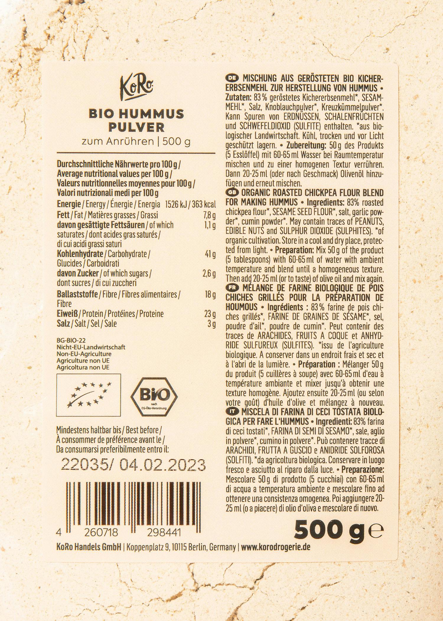 Bio Hummus Pulver 500 g
