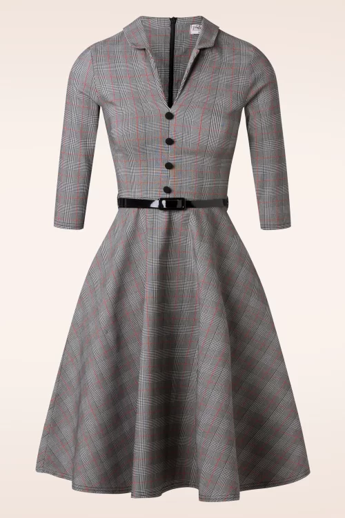 Vintage Chic for Topvintage Arinde Check swing jurk in zwart en wit