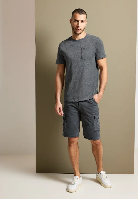 Long T-Shirt mit Brusttasche - steel grey melange