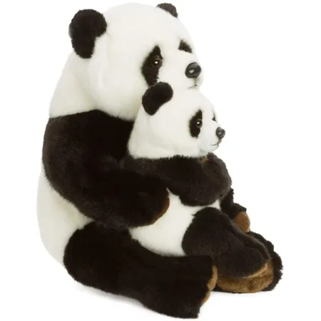 WWF Plüsch Panda Mutter mit Baby, realistisch gestaltetes Plüschtier, ca. 28 cm