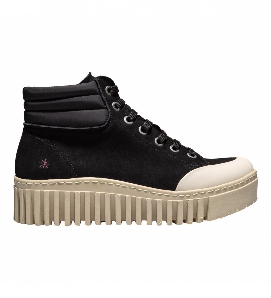 Botas de cano curto em couro sintético, modelo 1532, pretas - altura da plataforma: 6 cm -