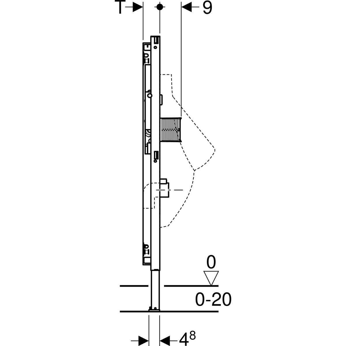 Geberit Duofix urinoir element universeel, sturing niet zichtbaar H112-130cm