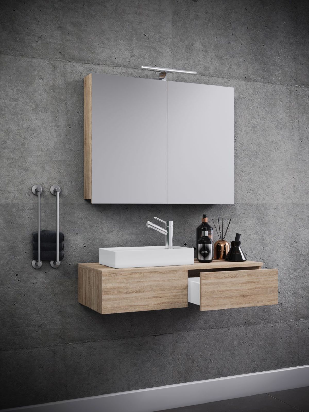 3-teiliges Badmöbel-Set GUDAS - Sonoma-Eiche - mit Spiegelschrank