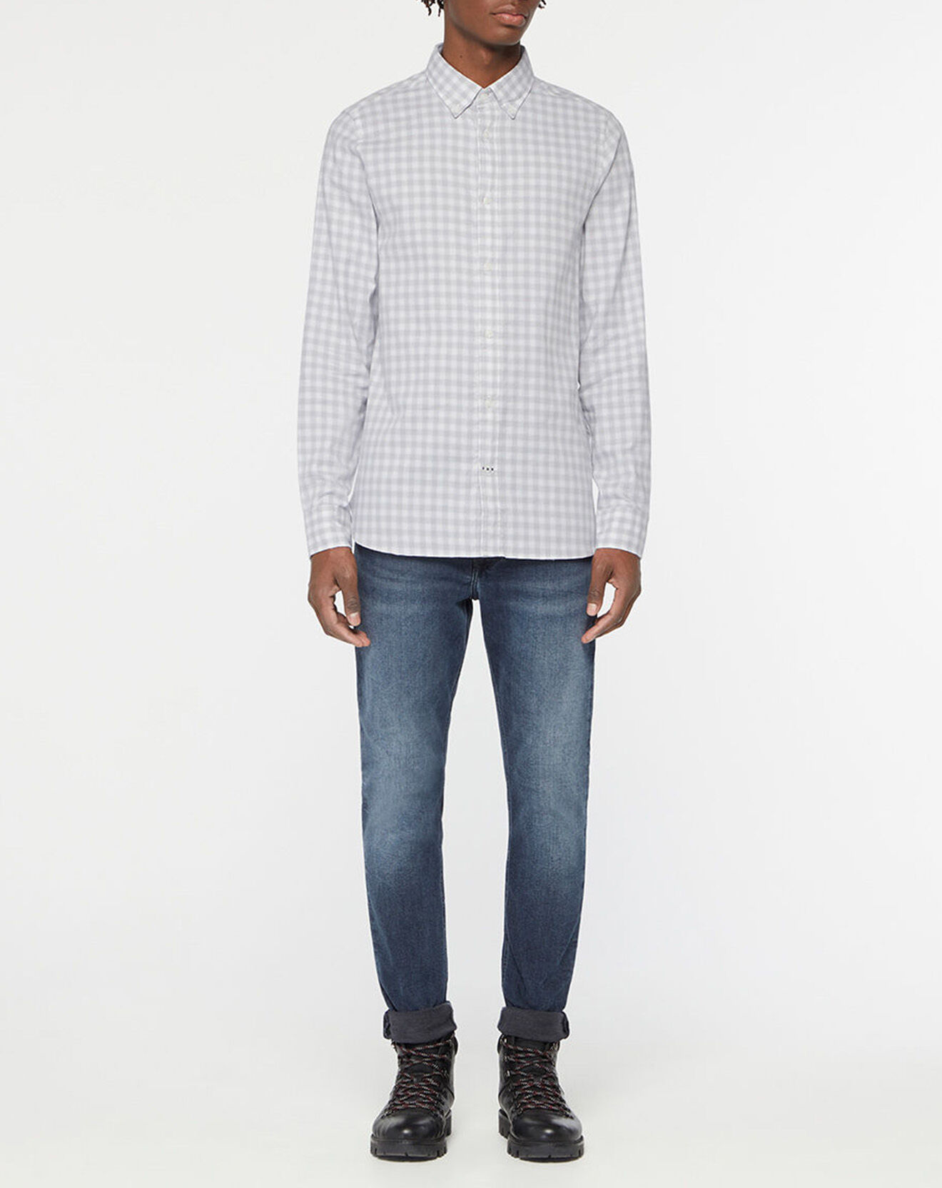 Tommy Hilfiger Chemise Slim Cashm Touch Check à carreaux gris/blanc