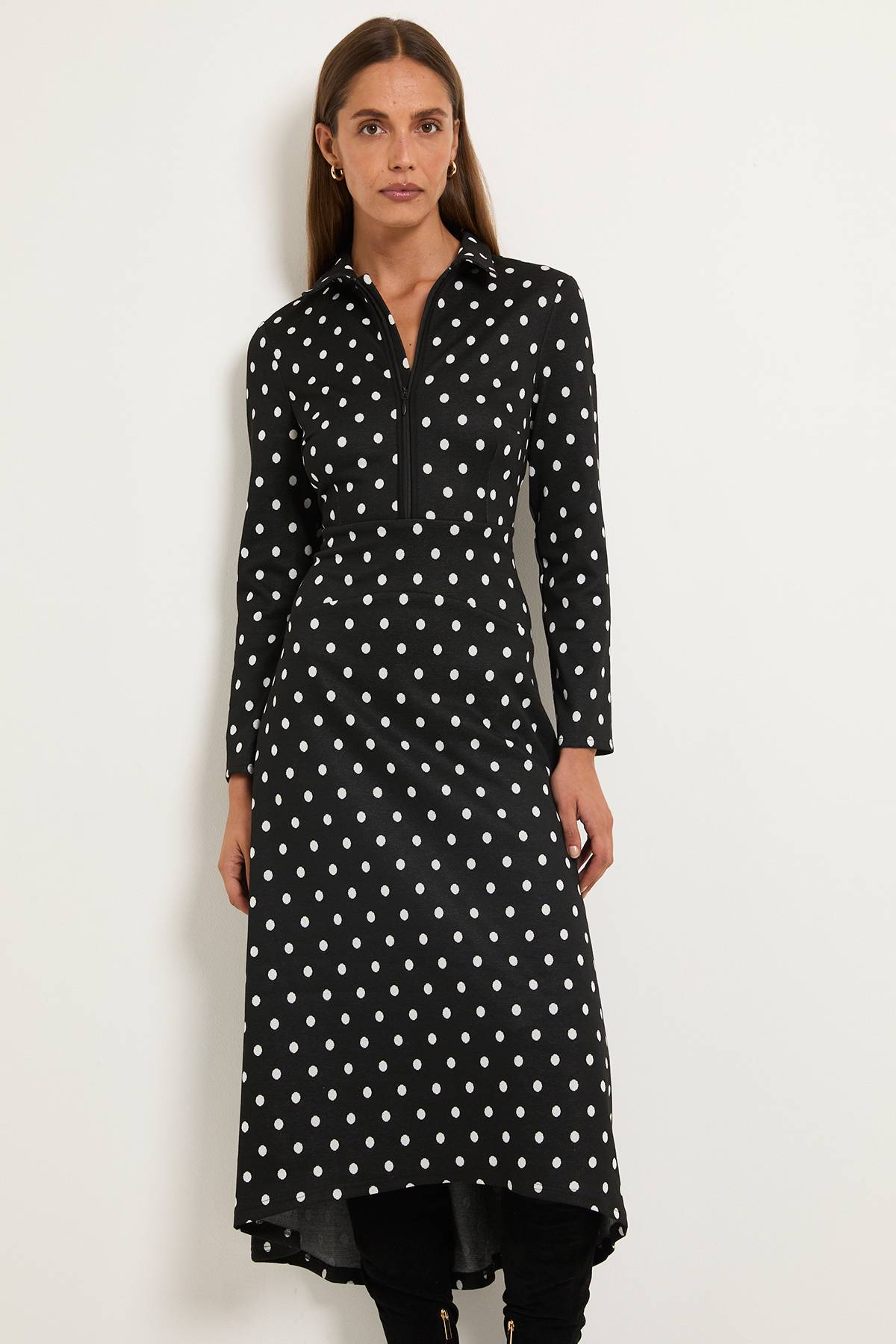 Wallis Robe Midi Zippée En Ponte À Pois