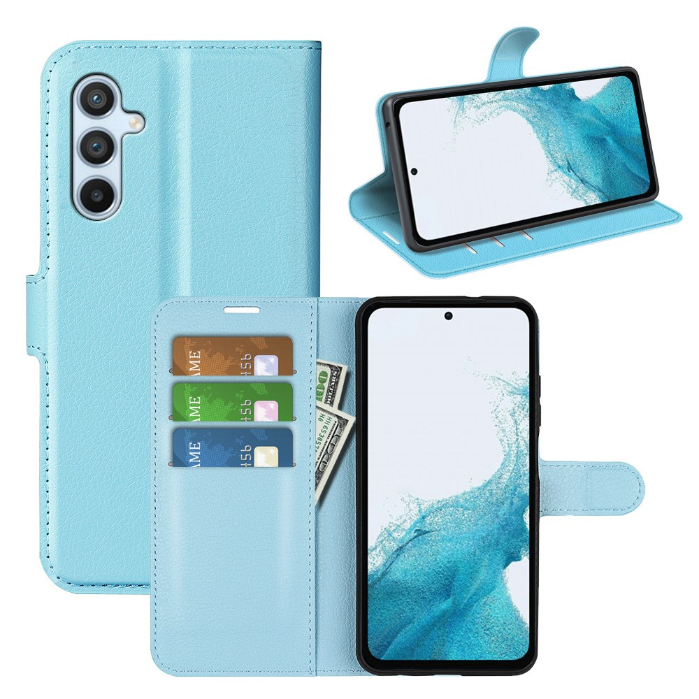 Samsung Galaxy A54 5G Leder Tasche Flip Cover Litchi Look - Hellblau
