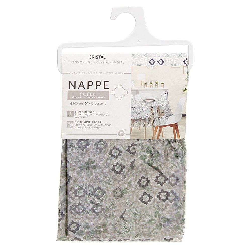 Nappe ronde imprimée Cristal, dim. Ø160 cm en PVC