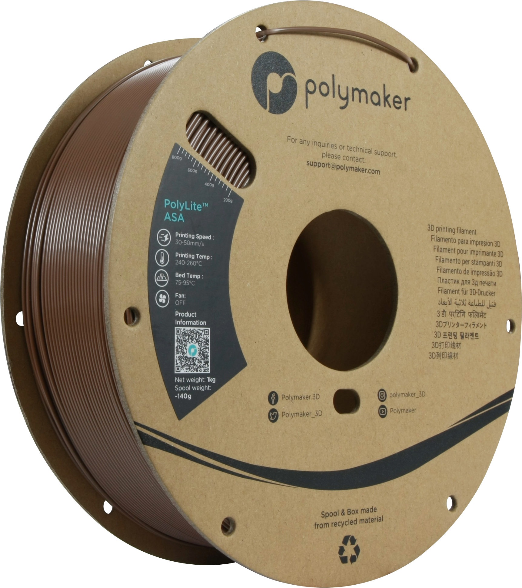 Polymaker  PolyLite ASA Army Brown, 1,75 mm / 1000 g    Die Alternative zu ABS Filament