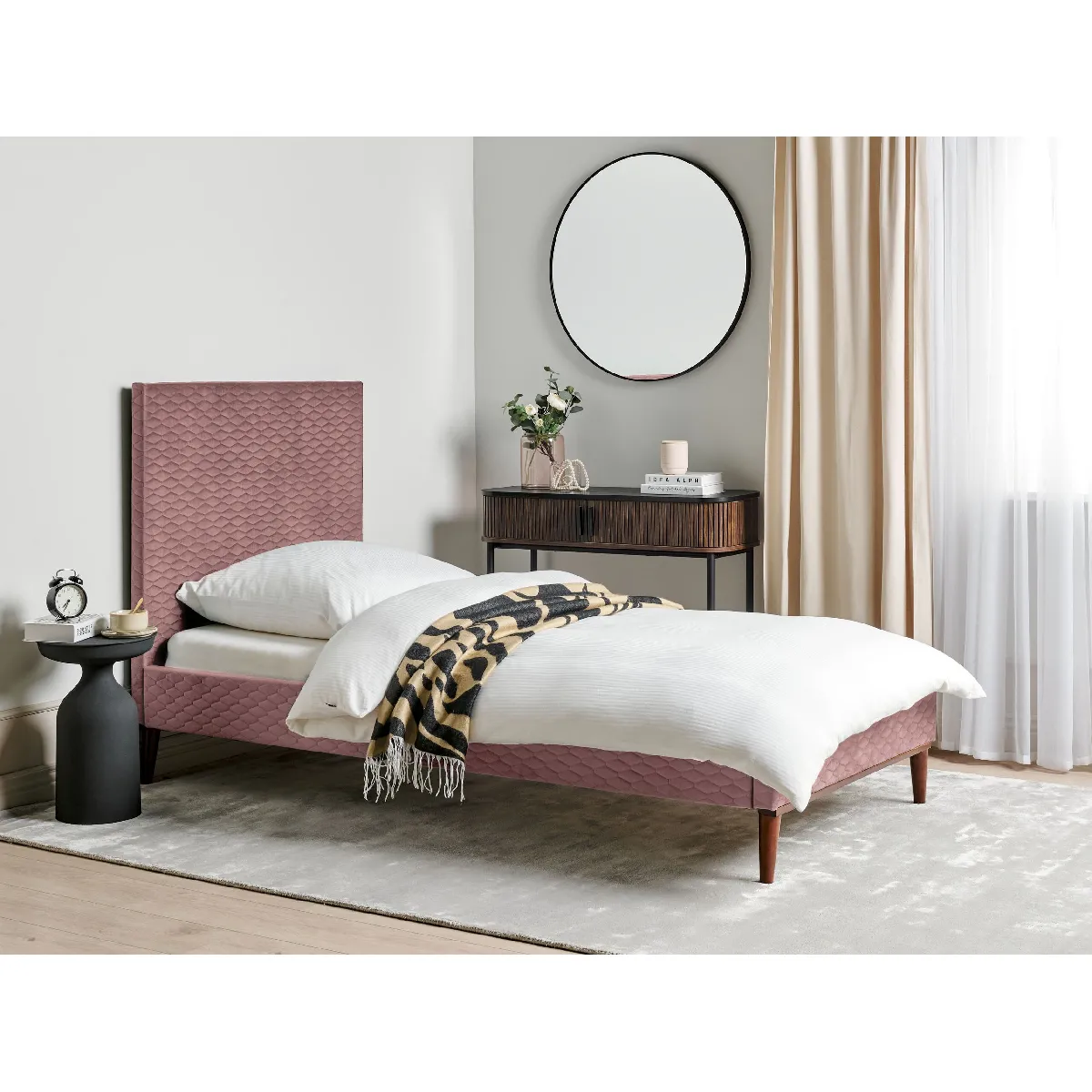 BELIANI Lit simple 90x200 cm - Velours Rose