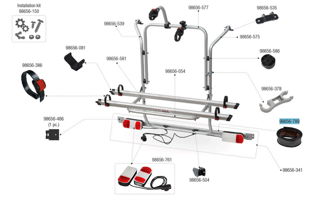 Fiamma Dichtungsgummi passend für Carry Bike V Class Premium /  Lift E-Bike /  Viano / Custom /  Nugget / DJ / 200 DJ - Fiamma Ersatzteilnummer 98656-789