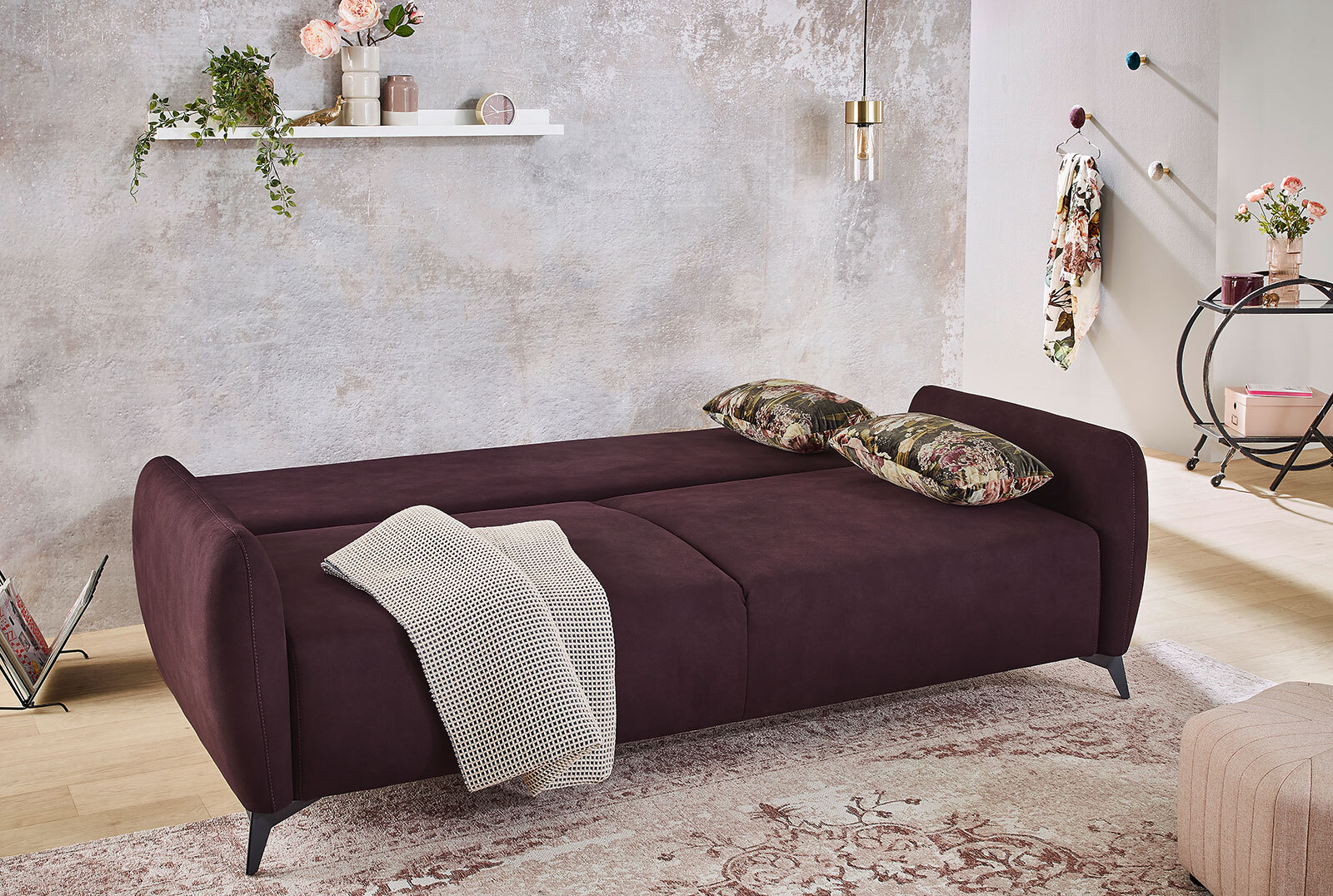 Schlafsofa Aurelio 221x75-90x103 cm Aubergine