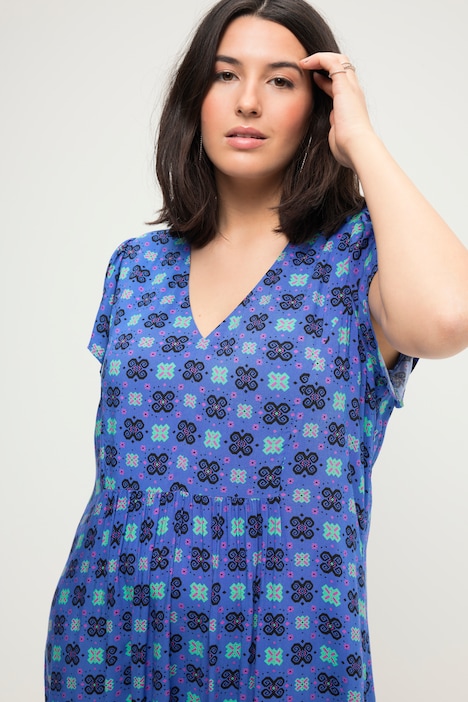 Maxikleid, A-Line, Alloverprint, V-Ausschnitt, Flügel-Halbarm