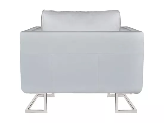 Fauteuil cube avec pieds chromés Blanc Similicuir