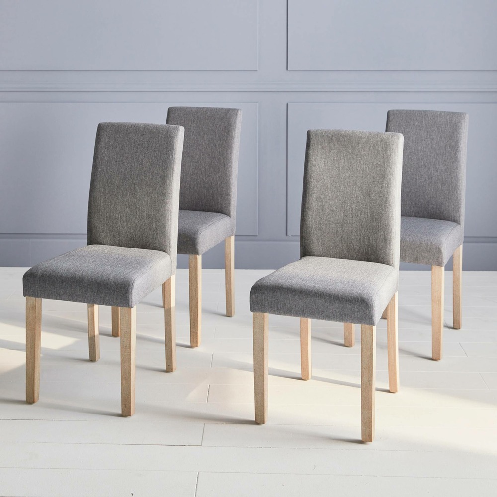 Lot de 4 chaises - rita - chaises en tissu. Pieds en bois cérusé. Gris clairs