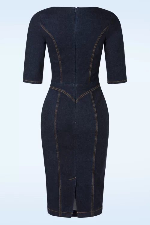 Rock-a-Booty Bettie denim pencil jurk in klassiek blauw