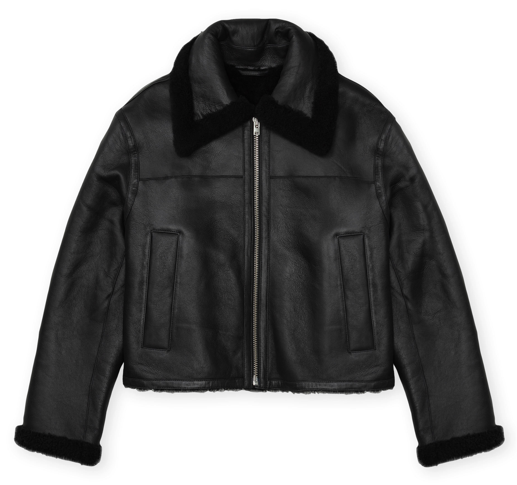 Veste courte en cuir| Noir