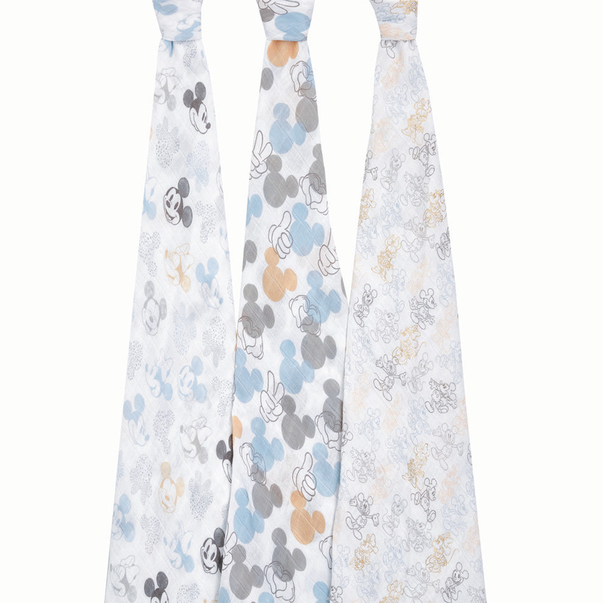 Lot de 3 langes en mousseline imprimé Mickey et Minnie