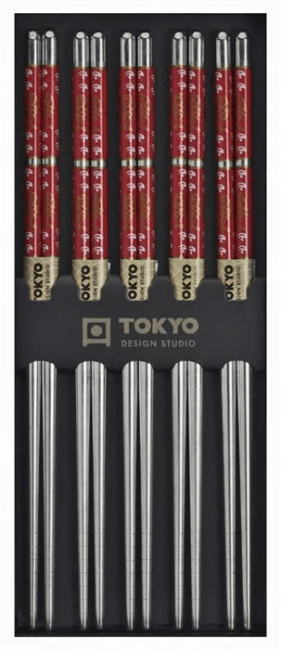 Tokyo Eetstokjes Set/5 Roestvrij Staal Rood