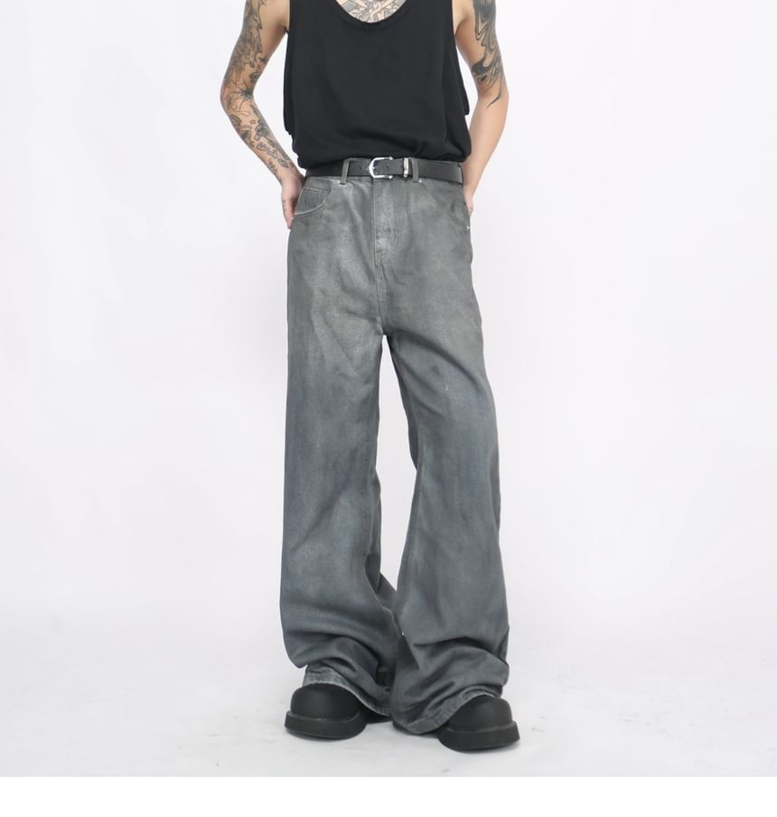 Derbundy - Mid Rise Washed Wide Leg Jeans